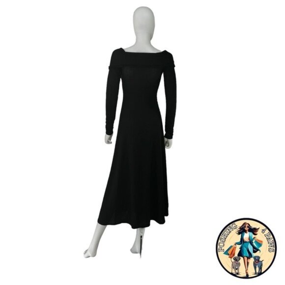 Moon River NEW Black Off the Shoulder Long Sleeve Jersey Knit Maxi Dress Size M - Picture 9 of 11